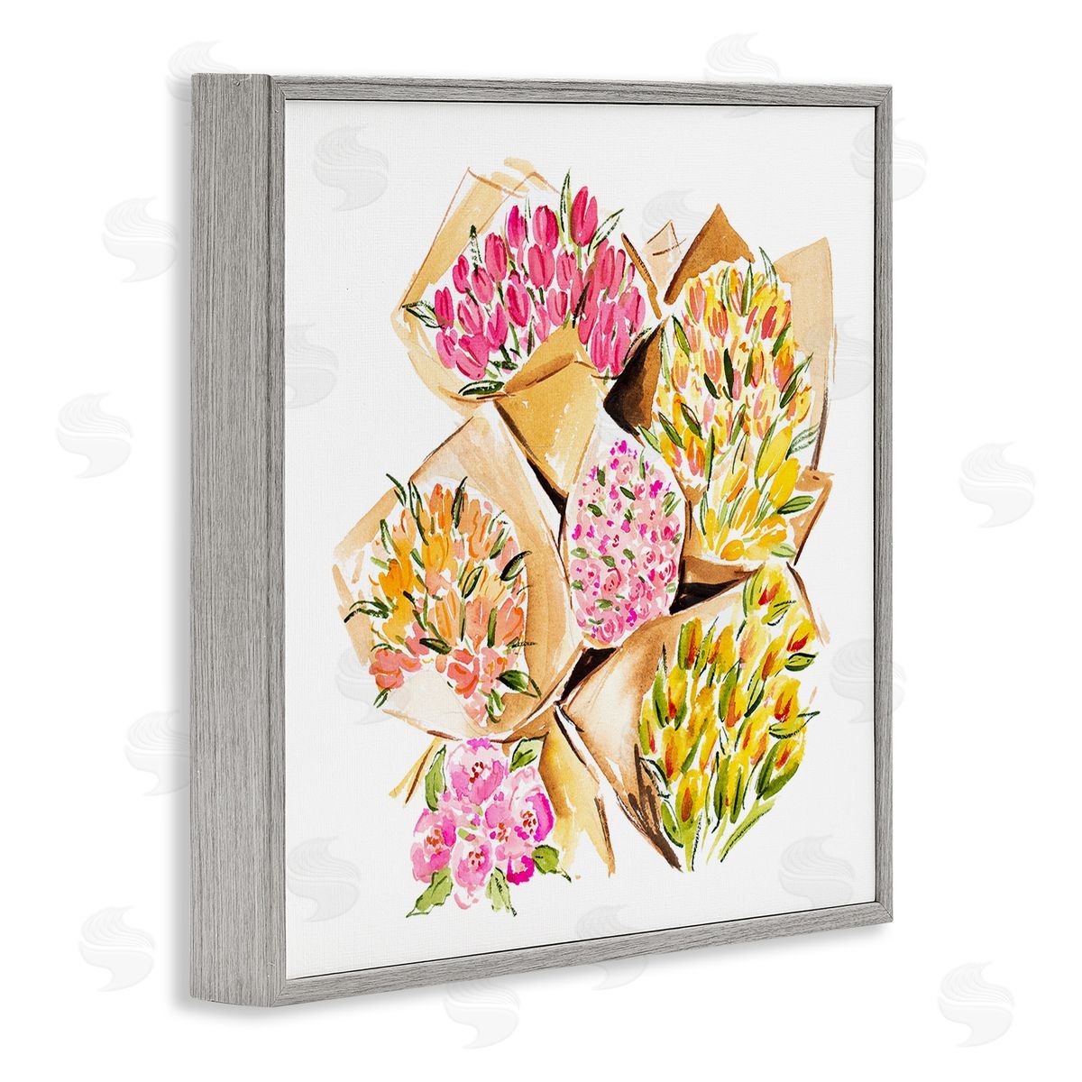 Bundle of Bouquets Grey Frame Print Wall Art, Home Decor by Enya Todd