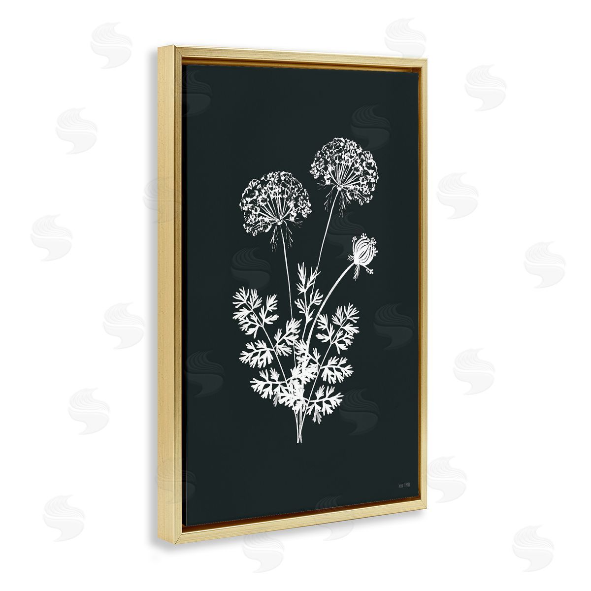 Black Herb Bunches Gold Floating Frame Canvas Wall Art, Home Decor by House Fenway