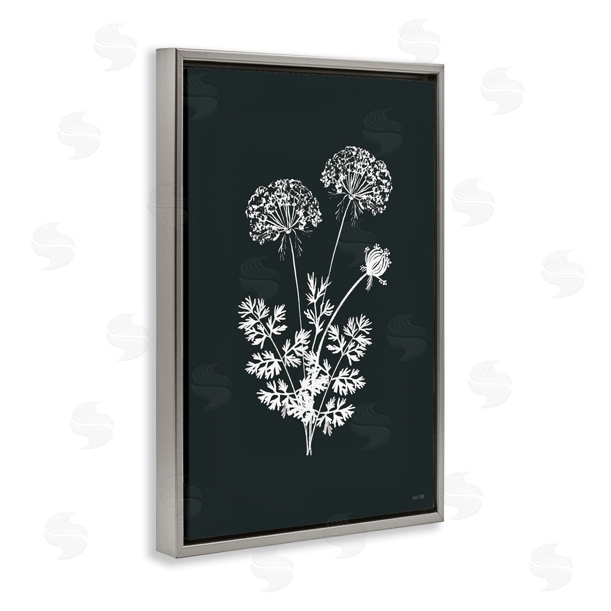 Black Herb Bunches Grey Floating Frame Canvas Wall Art, Home Decor by House Fenway