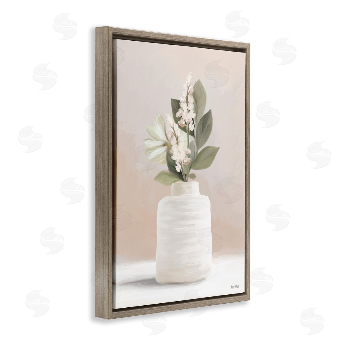 Simple Potted Herb Brown Floating Frame Canvas Wall Art, Home Decor by House Fenway