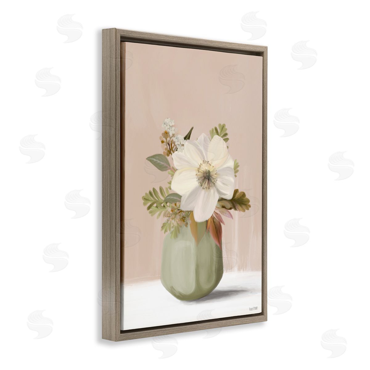 Peach Pink Vase Brown Floating Frame Canvas Wall Art, Home Decor by House Fenway