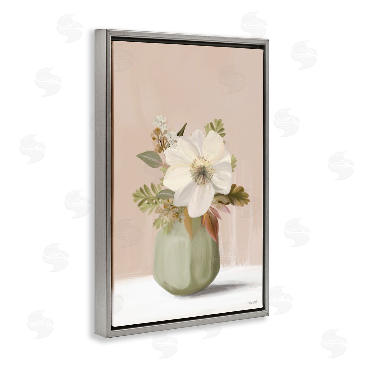Peach Pink Vase Grey Floating Frame Canvas Wall Art, Home Decor by House Fenway