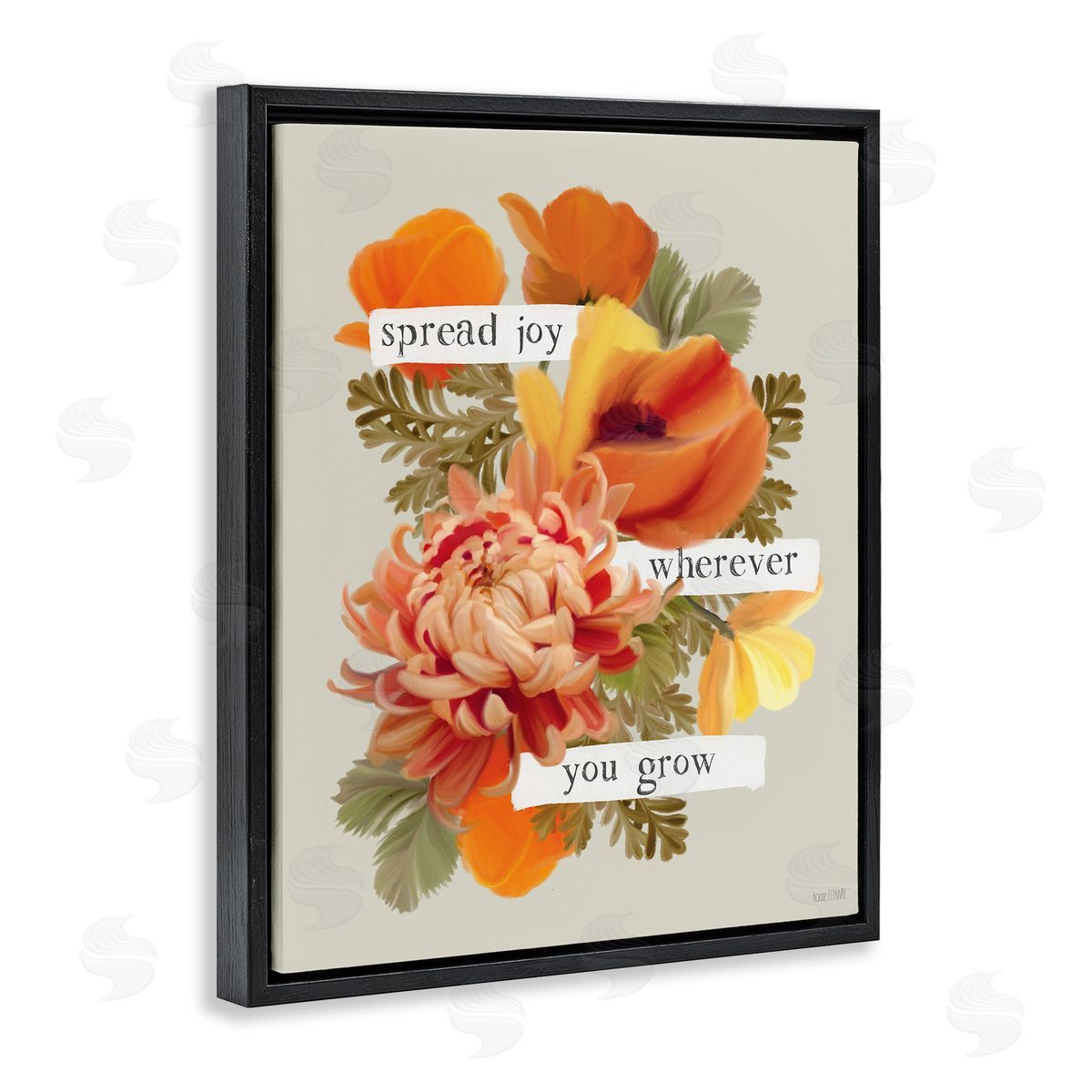 Spread Joy Flowers Black Floating Frame Canvas Wall Art, Home Decor by House Fenway