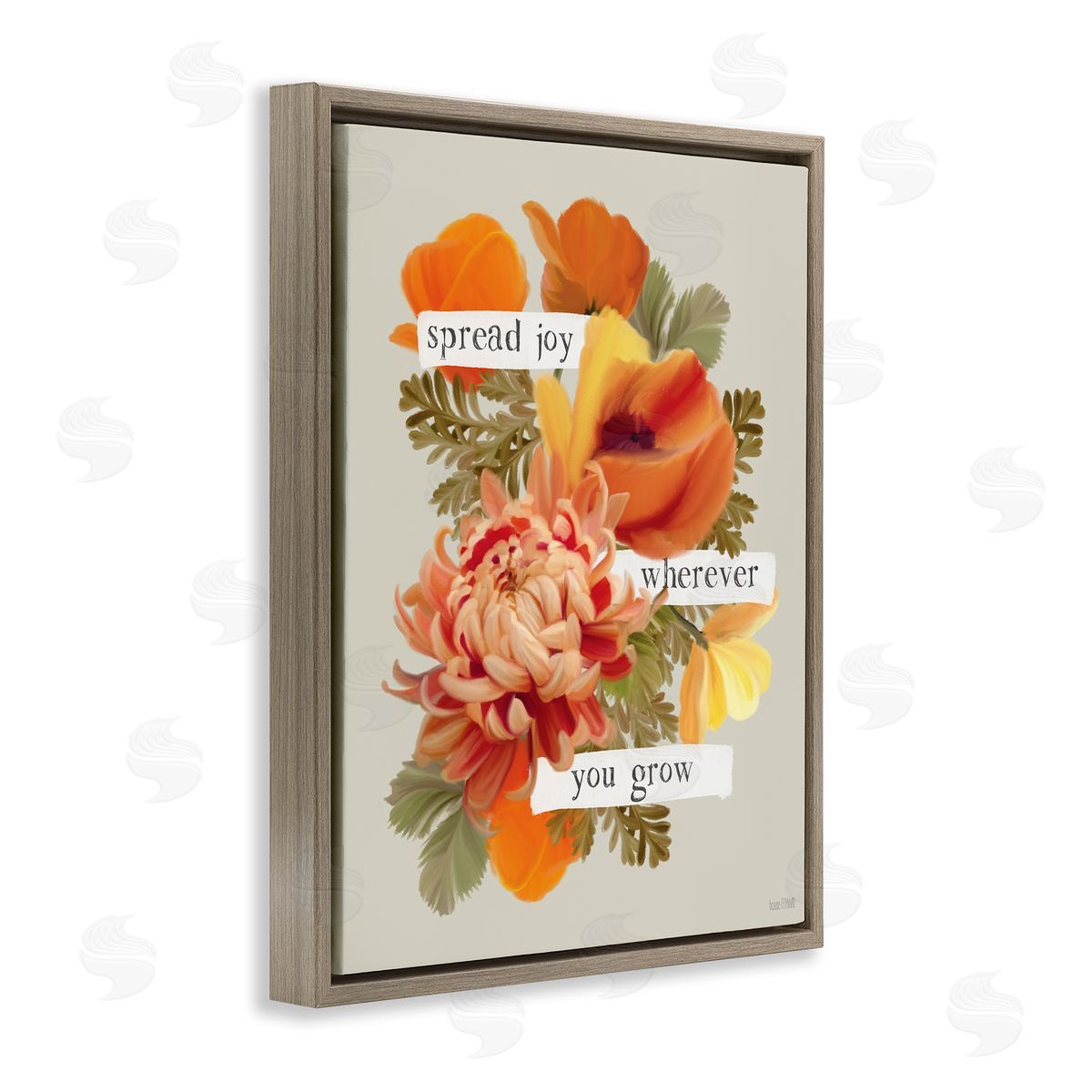 Spread Joy Flowers Brown Floating Frame Canvas Wall Art, Home Decor by House Fenway