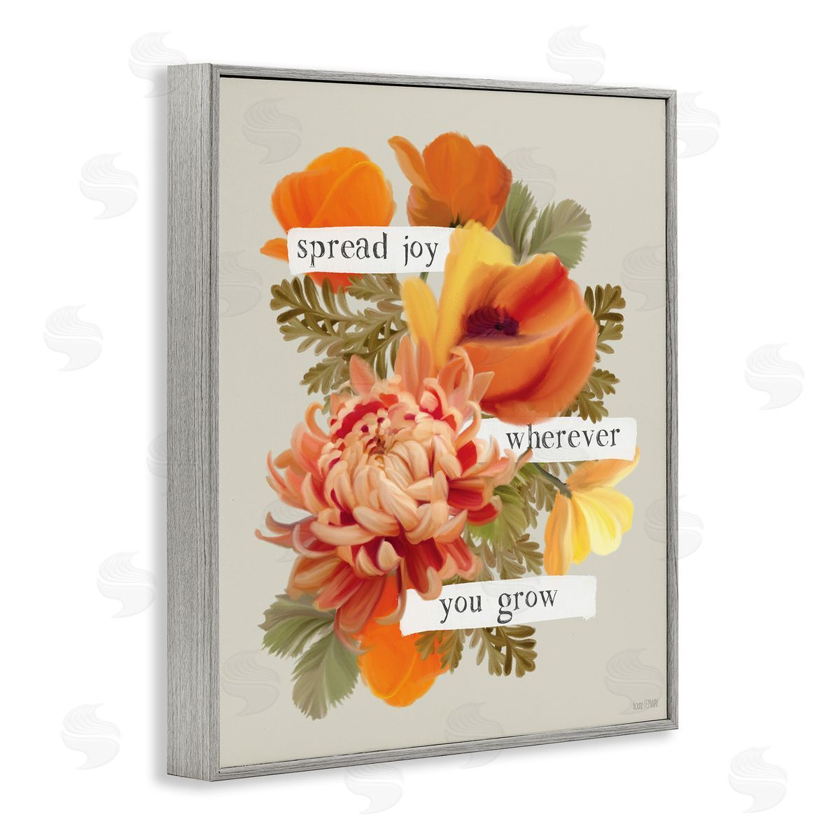 Spread Joy Flowers Grey Frame Print Wall Art, Home Decor by House Fenway