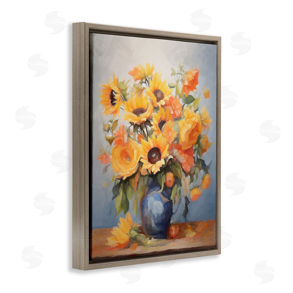 Sunflower Medley Vase Brown Floating Frame Canvas Wall Art, Home Decor by Ramona Murdock