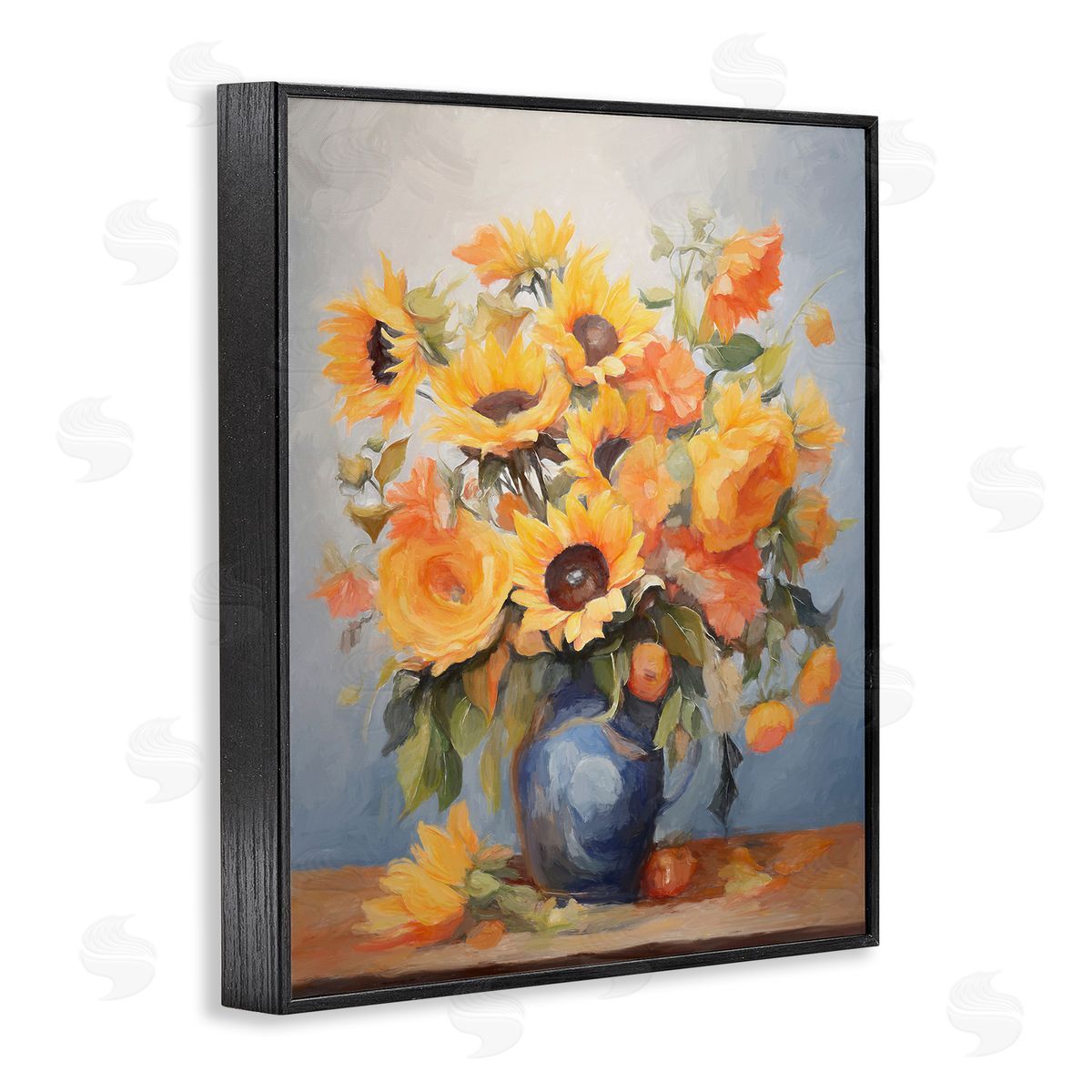 Sunflower Medley Vase Black Frame Print Wall Art, Home Decor by Ramona Murdock