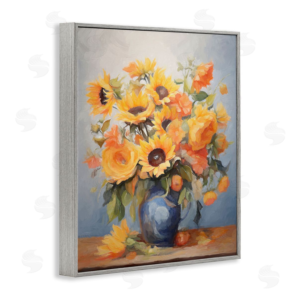 Sunflower Medley Vase Grey Frame Print Wall Art, Home Decor by Ramona Murdock
