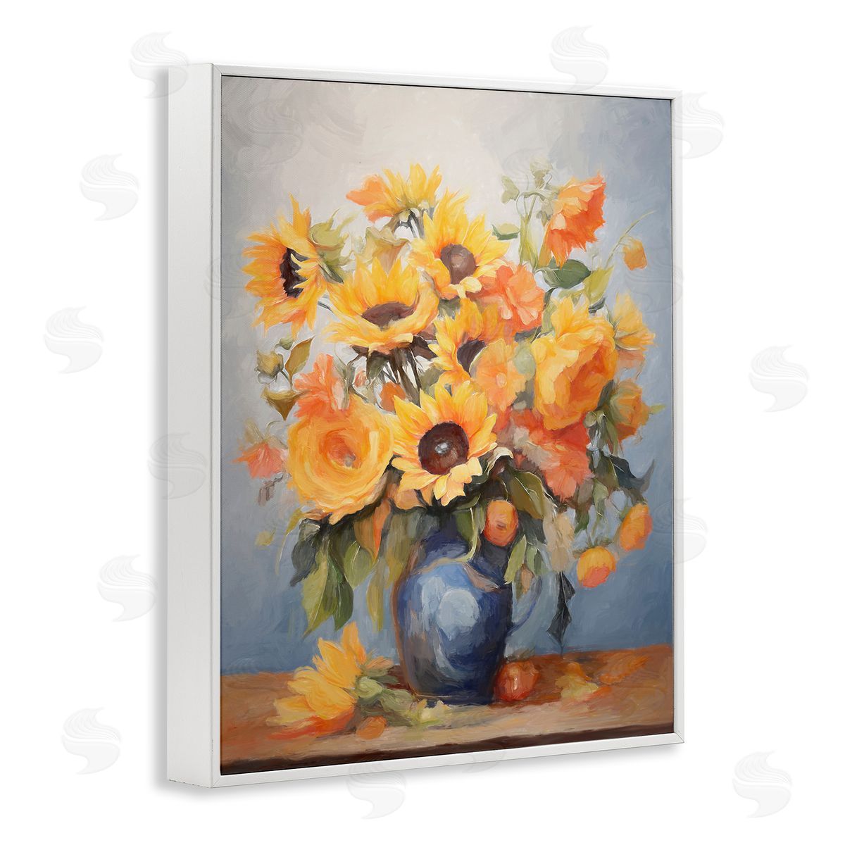 Sunflower Medley Vase White Frame Print Wall Art, Home Decor by Ramona Murdock