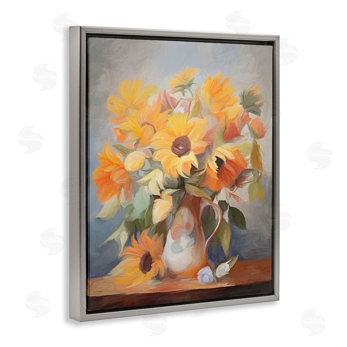 Bright Sunflower Medley Grey Floating Frame Canvas Wall Art, Home Decor by Ramona Murdock