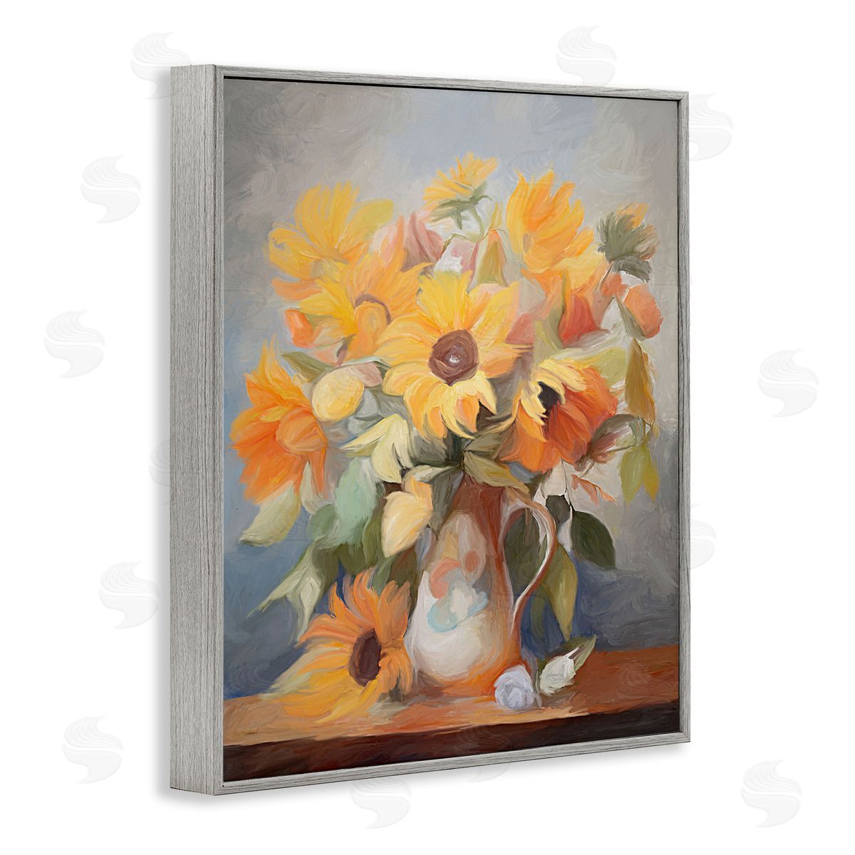 Bright Sunflower Medley Grey Frame Print Wall Art, Home Decor by Ramona Murdock