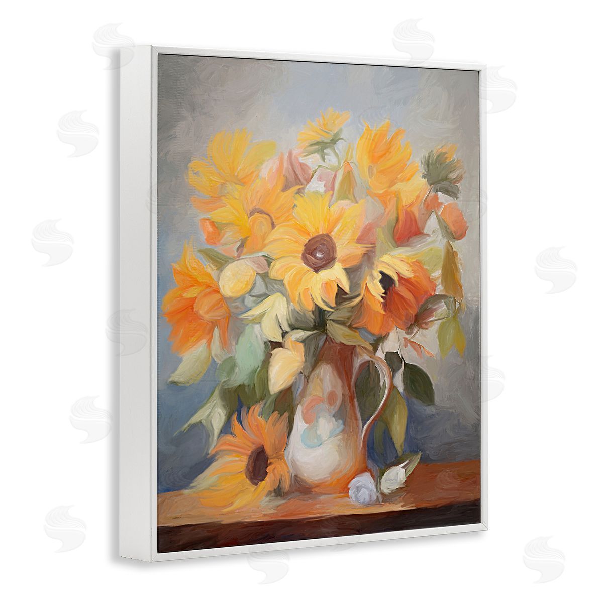 Bright Sunflower Medley White Frame Print Wall Art, Home Decor by Ramona Murdock