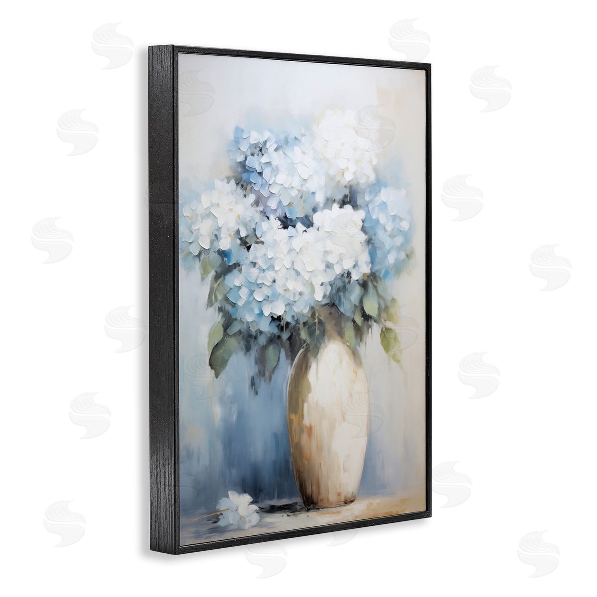 White and Blue Hydrangeas Black Frame Print Wall Art, Home Decor by Gina Kelly