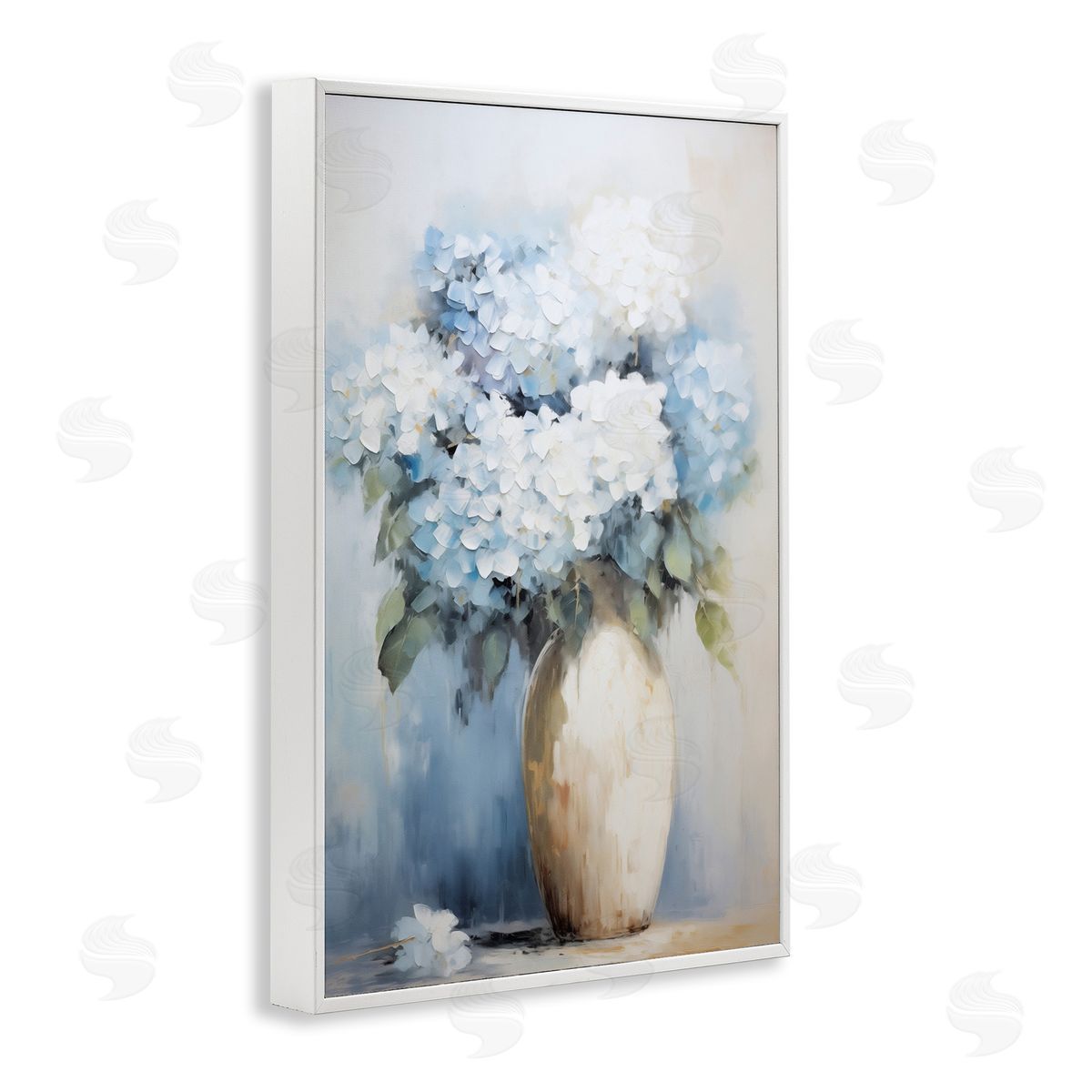 White and Blue Hydrangeas White Frame Print Wall Art, Home Decor by Gina Kelly