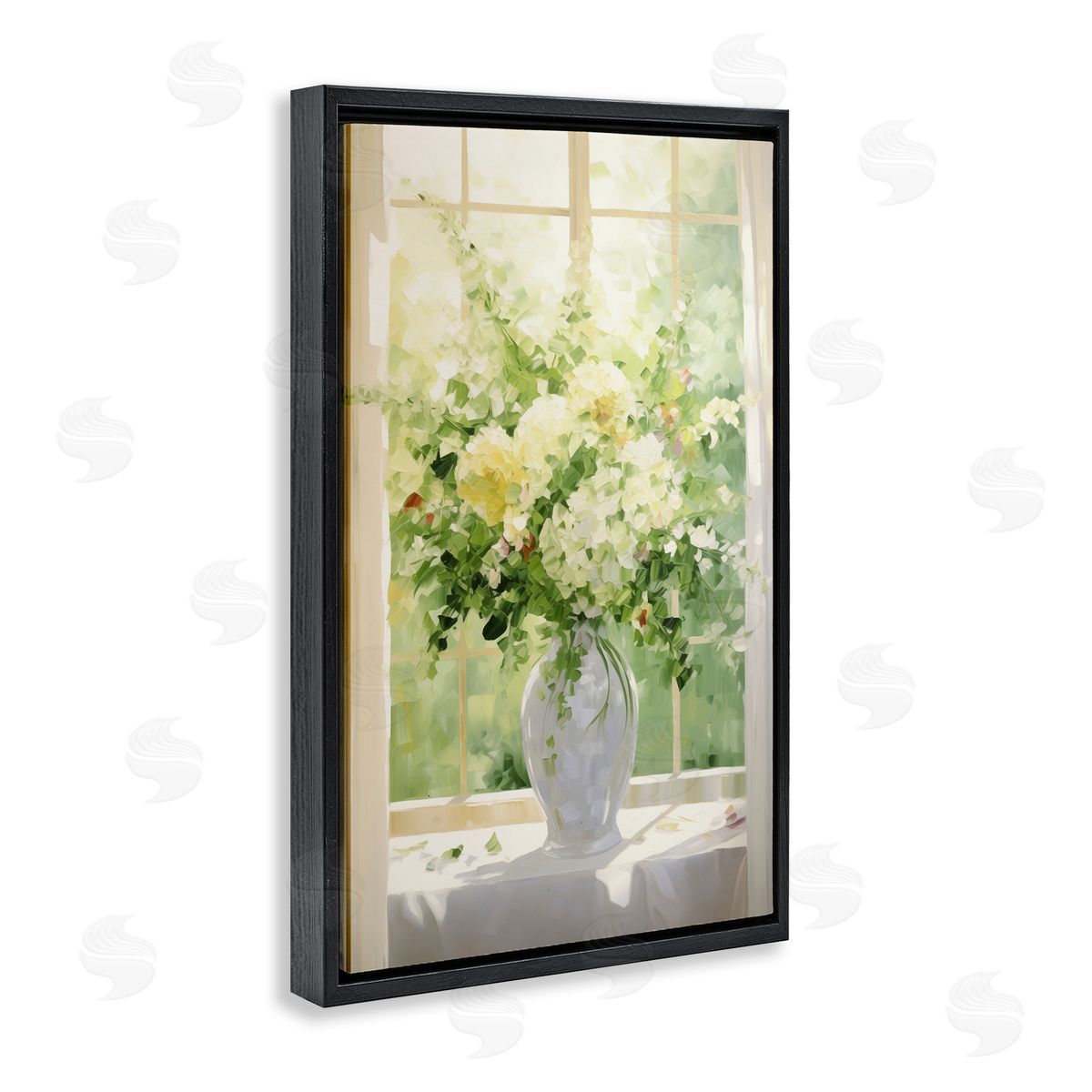 Flower Arrangement in Window Black Floating Frame Canvas Wall Art, Home Decor by Gina Kelly