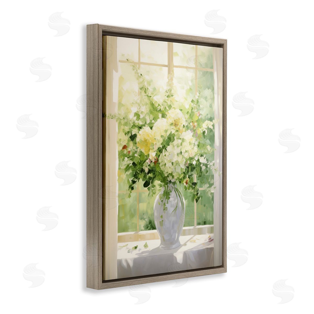 Flower Arrangement in Window Brown Floating Frame Canvas Wall Art, Home Decor by Gina Kelly