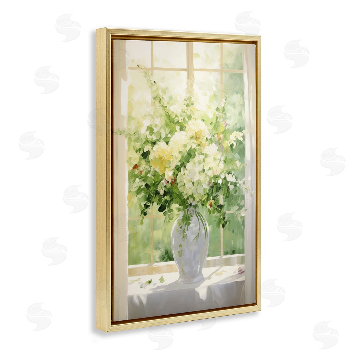 Flower Arrangement in Window Gold Floating Frame Canvas Wall Art, Home Decor by Gina Kelly