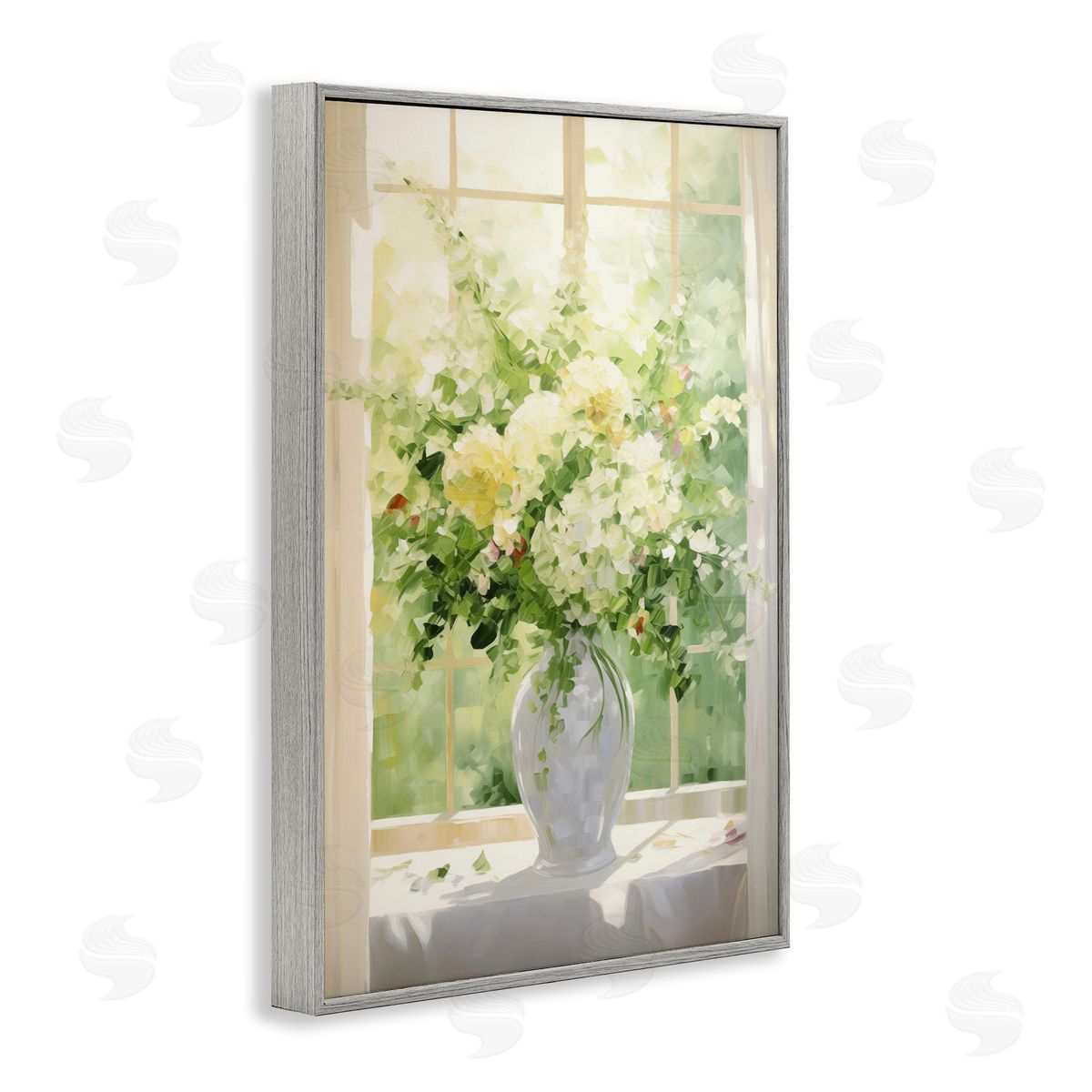 Flower Arrangement in Window Grey Frame Print Wall Art, Home Decor by Gina Kelly