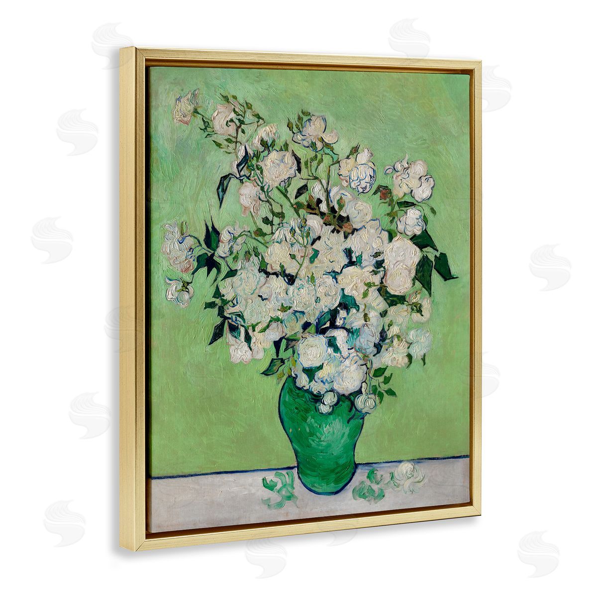 Van Gogh Roses Gold Floating Frame Canvas Wall Art, Home Decor by Andrea Haase