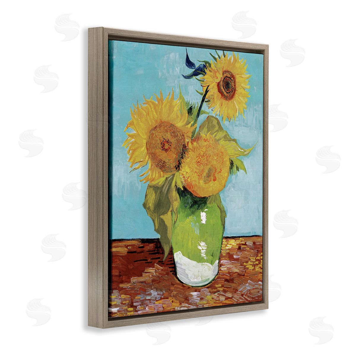Van Gogh Sunflowers Brown Floating Frame Canvas Wall Art, Home Decor by Andrea Haase