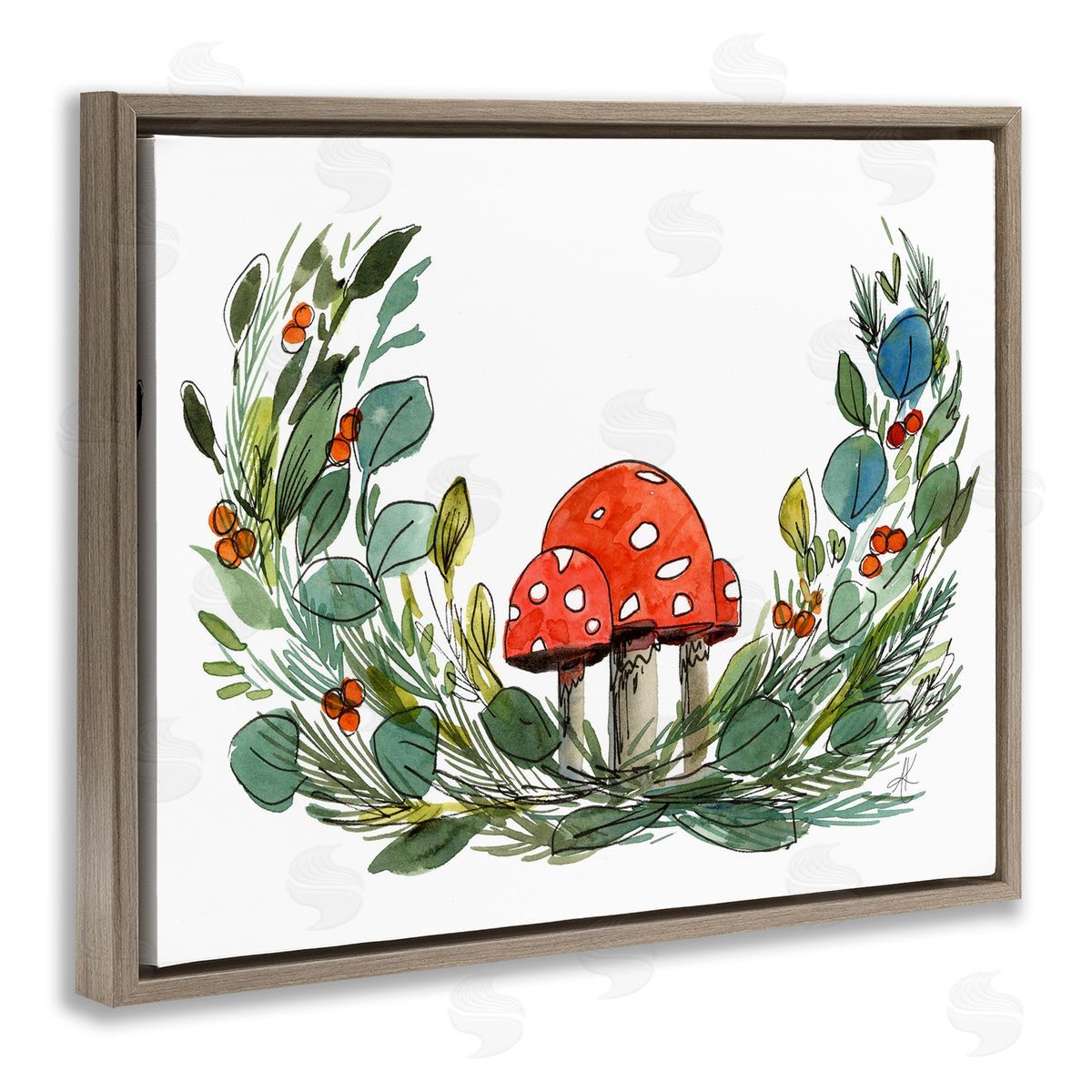 Alexandria Gilbert Kincaid Mushrooms & Greens Brown Floating Frame Canvas Wall Art Print