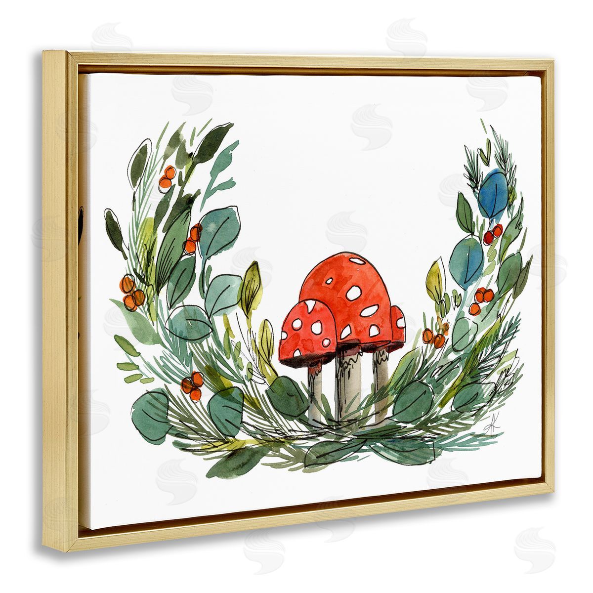 Alexandria Gilbert Kincaid Mushrooms & Greens Gold Floating Frame Canvas Wall Art Print