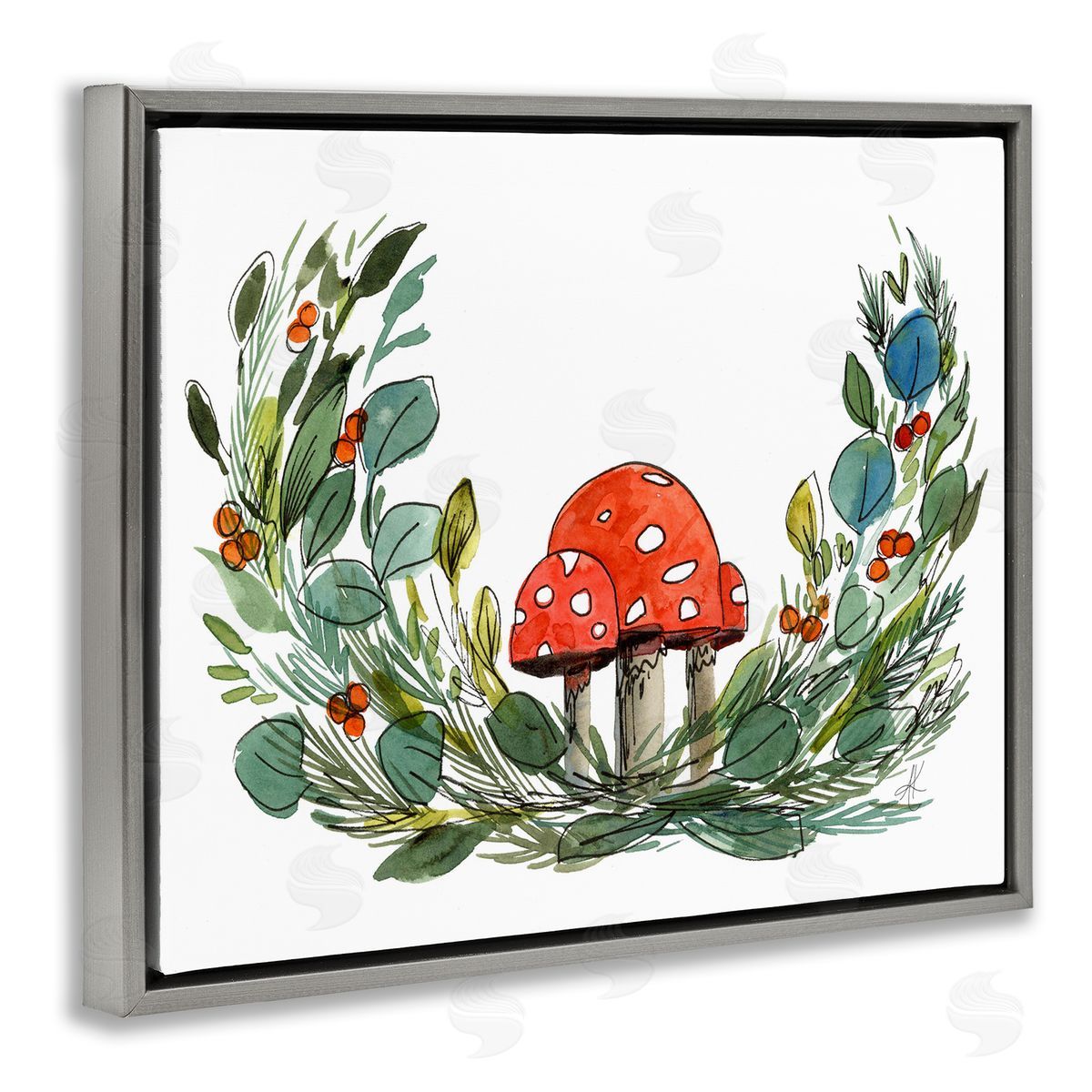 Alexandria Gilbert Kincaid Mushrooms & Greens Gray Floating Frame Canvas Wall Art Print