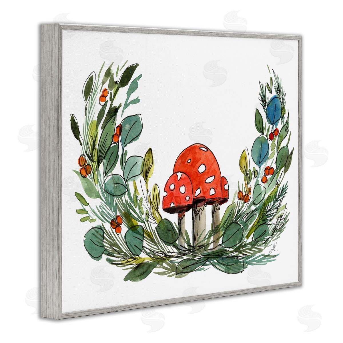 Alexandria Gilbert Kincaid Mushrooms & Greens Gray Framed Giclee Wall Art Print