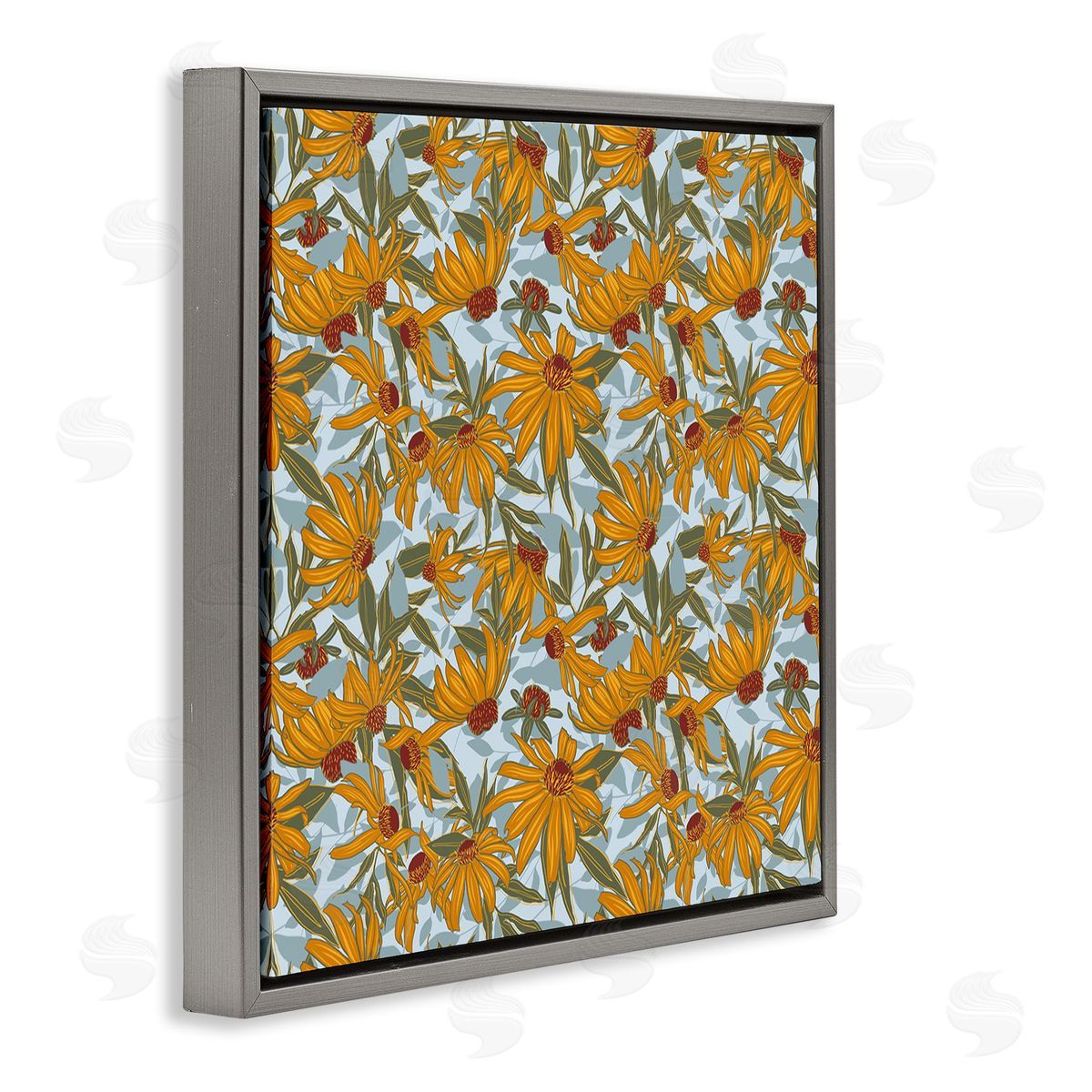 Alexandria Gilbert Kincaid Black Eyed Susan Pattern Gray Floating Frame Canvas Wall Art Print