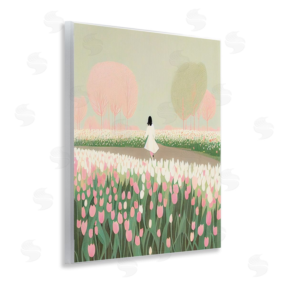 Walking in Tulip Meadow Wood Plaque Wall Art, Home Decor by Incado