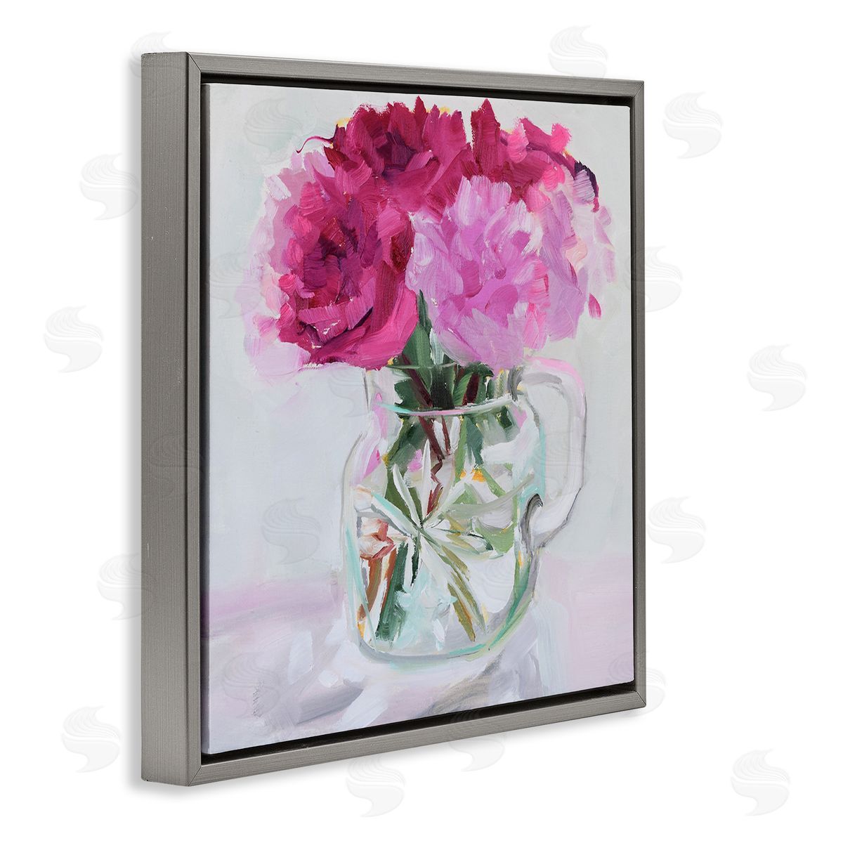 Jenny Westenhofer Pretty In Pink Peonies Gray Floating Frame Canvas Wall Art Print