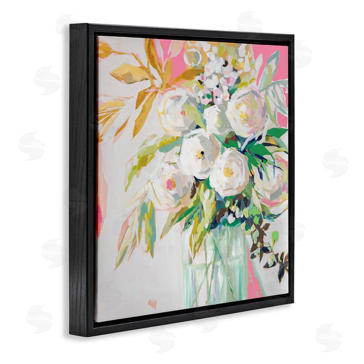 Springtime Soiree Roses Black Floating Frame Canvas Wall Art, Home Decor by Jenny Westenhofer