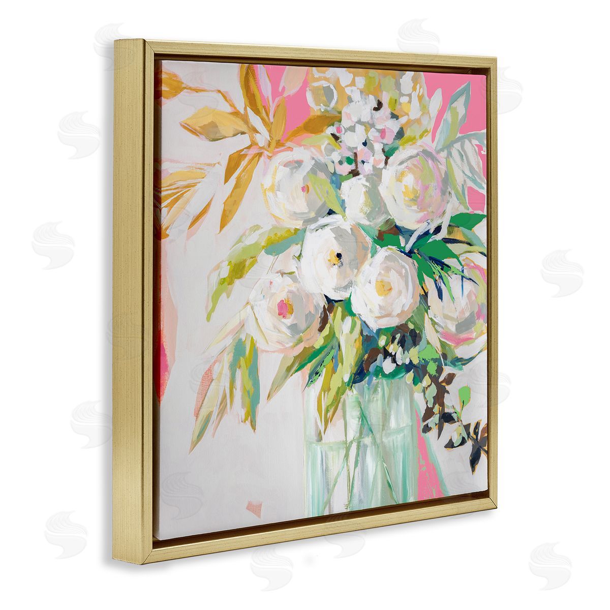 Springtime Soiree Roses Gold Floating Frame Canvas Wall Art, Home Decor by Jenny Westenhofer