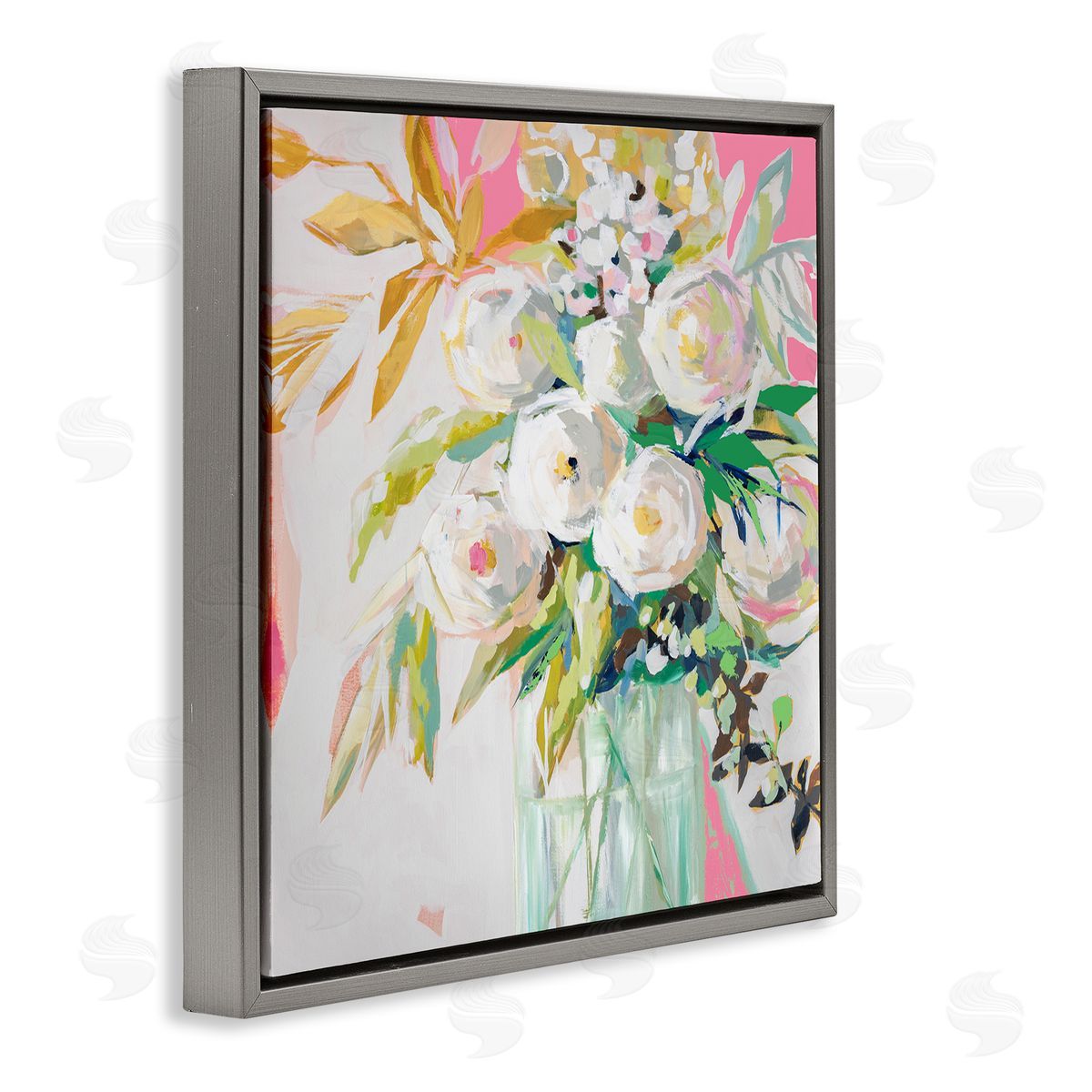 Springtime Soiree Roses Grey Floating Frame Canvas Wall Art, Home Decor by Jenny Westenhofer