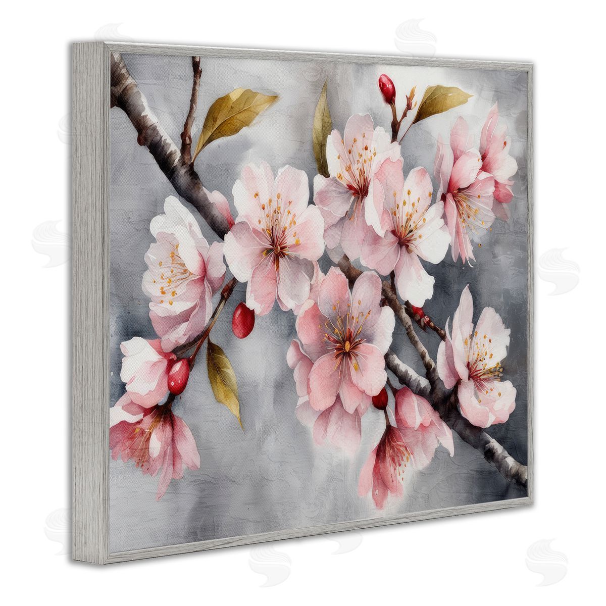 Blossoms On Grey Grey Frame Print Wall Art, Home Decor by Kim Allen