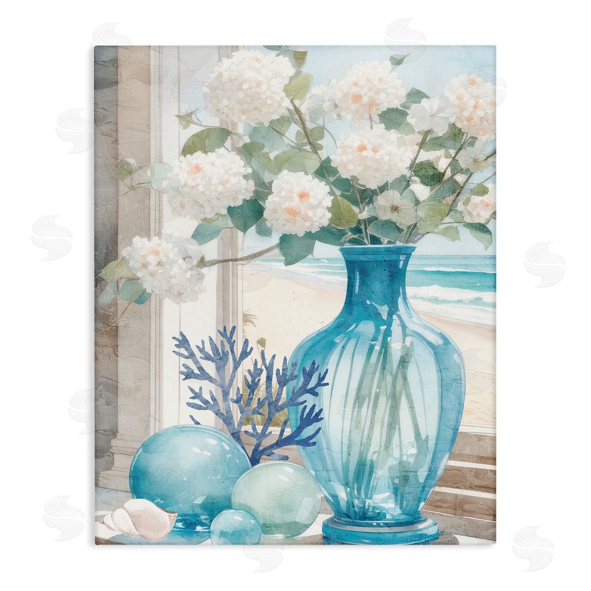 Sea Glass and Coral Canvas Wall Art, Home Decor by Kim Allen