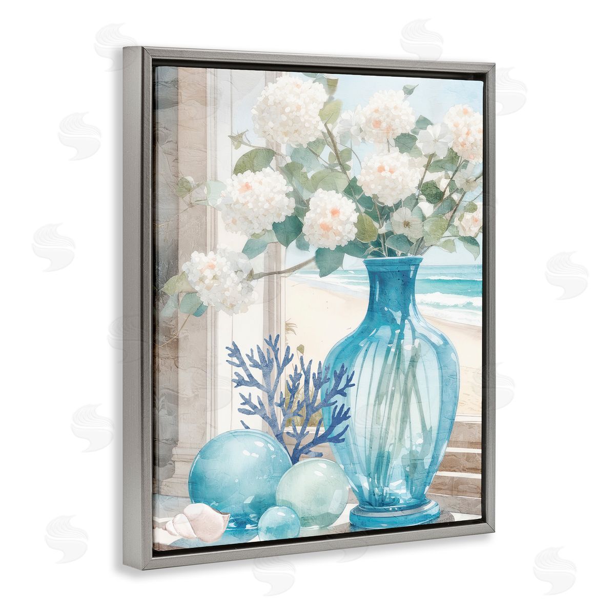 Sea Glass and Coral Grey Floating Frame Canvas Wall Art, Home Decor by Kim Allen
