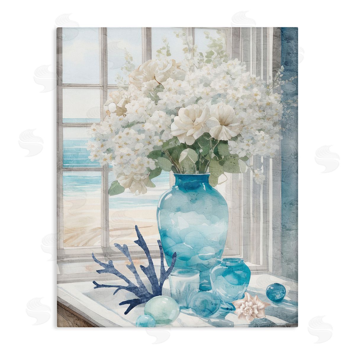 Coastal Flower Vase Canvas Wall Art, Home Decor by Kim Allen