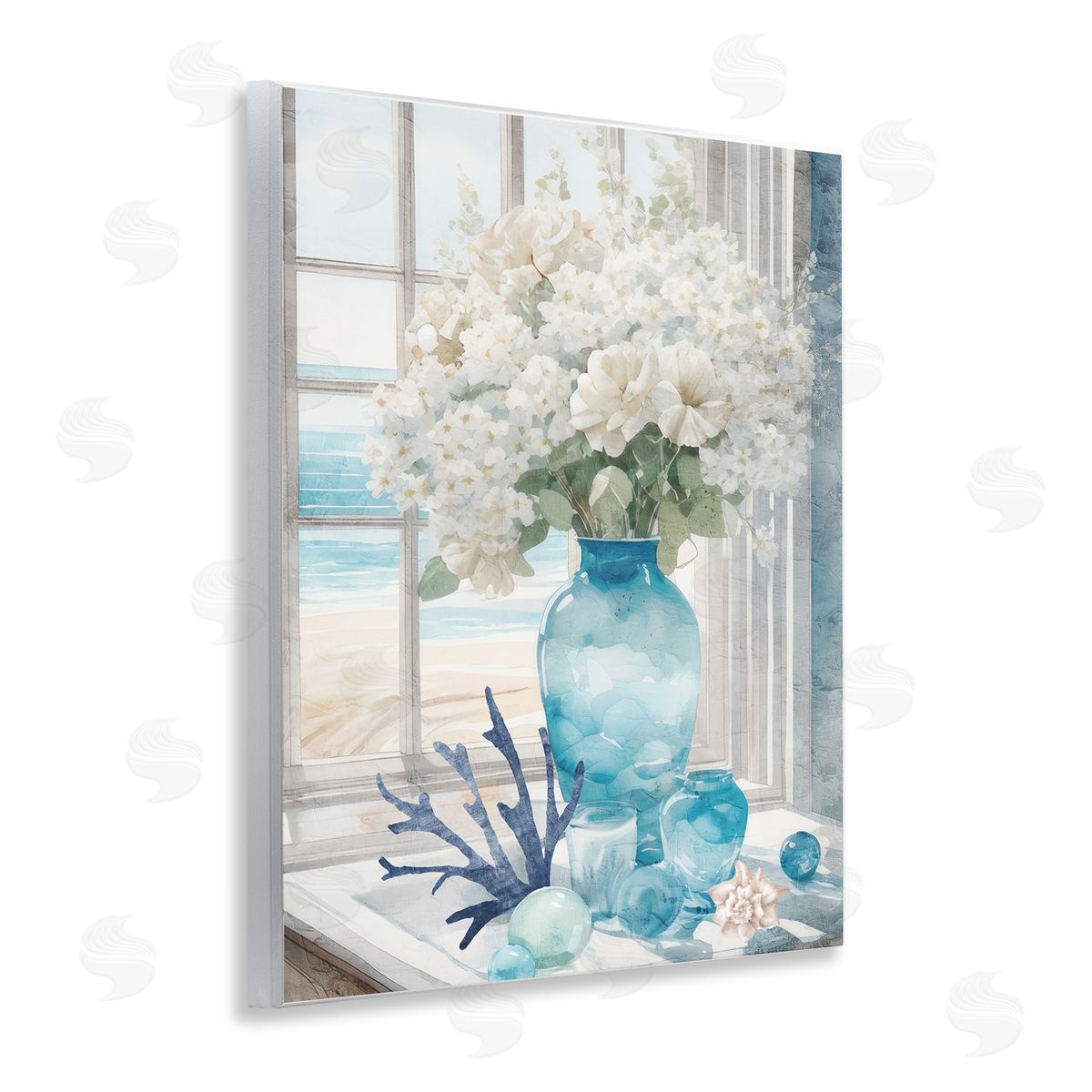 Coastal Flower Vase Wood Plaque Wall Art, Home Decor by Kim Allen