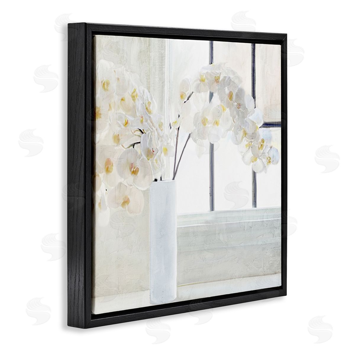 Kim Allen Orchid Stems Windowsill Black Floating Frame Canvas Wall Art Print