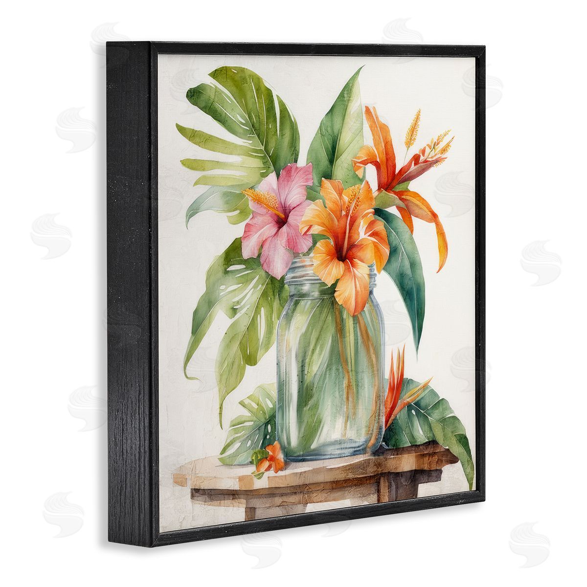 Kim Allen Tropical Floral Jar Black Framed Giclee Wall Art Print