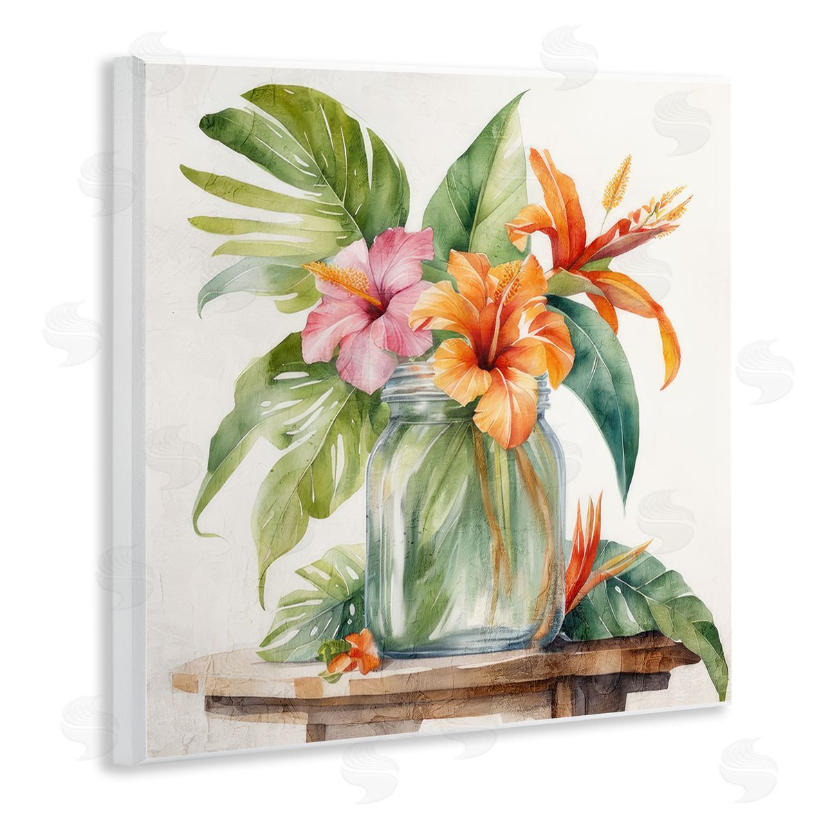Kim Allen Tropical Floral Jar Wooden Wall Plaque Art Print
