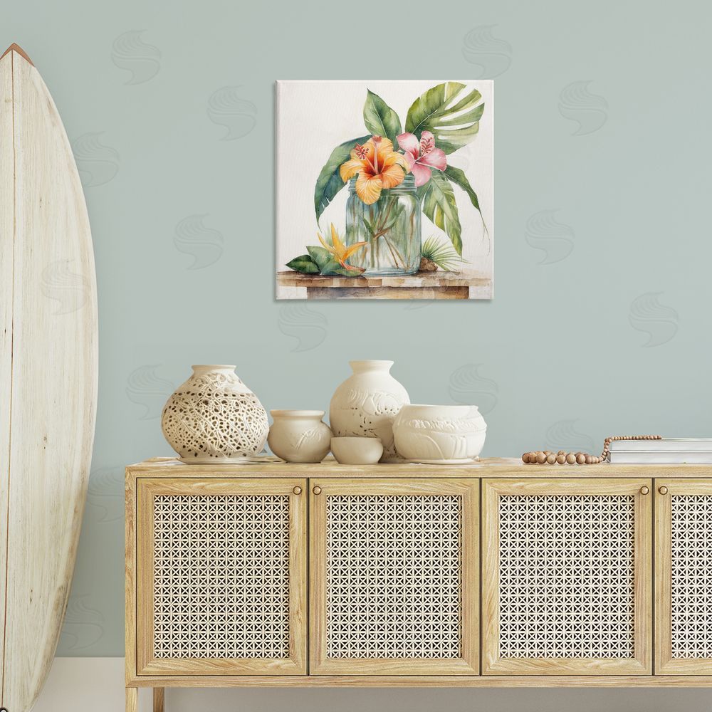 Kim Allen Tropical Floral Vase Canvas Wall Art Print in Room