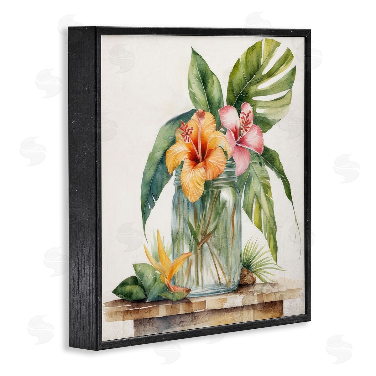 Kim Allen Tropical Floral Vase Black Framed Giclee Wall Art Print