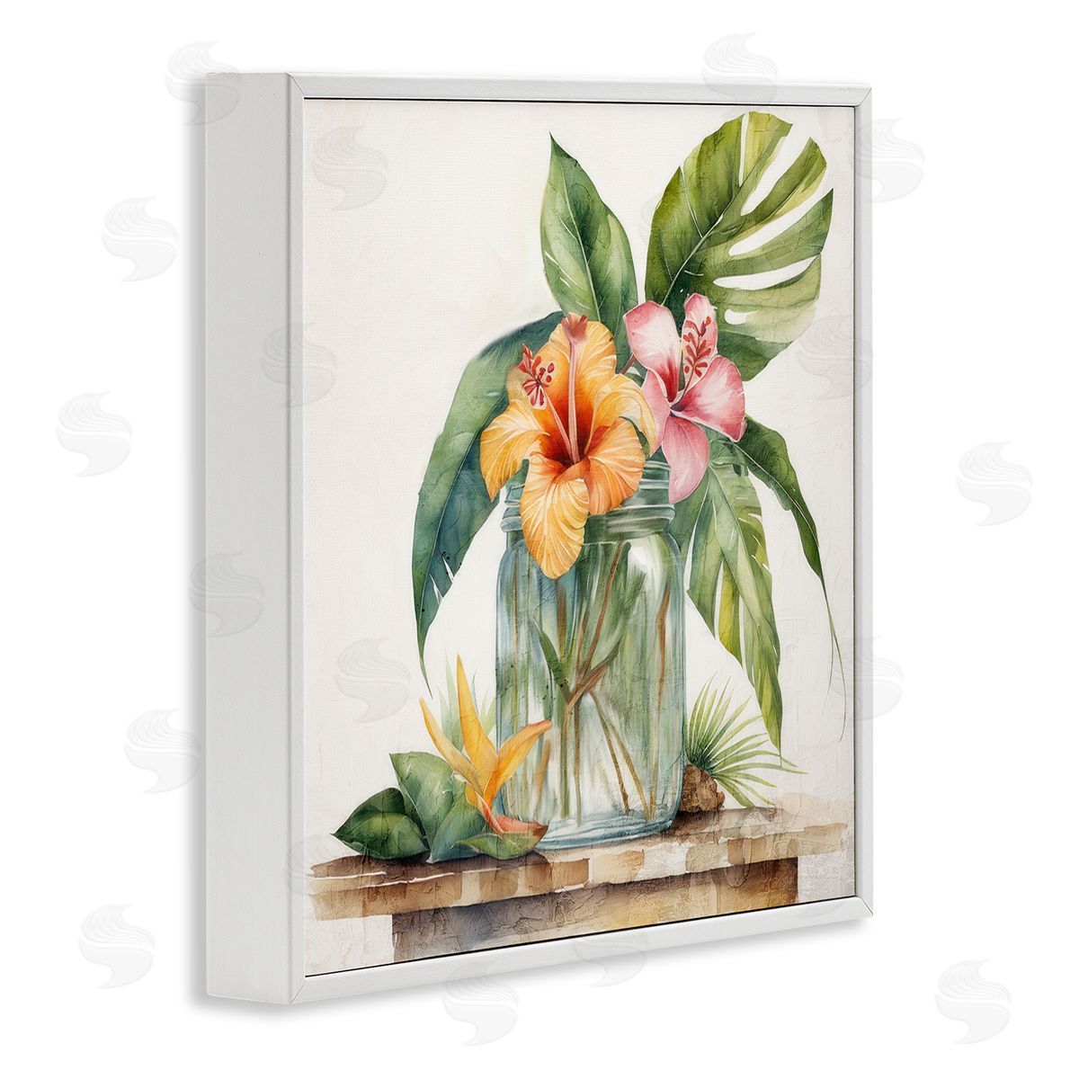 Kim Allen Tropical Floral Vase White Framed Giclee Wall Art Print