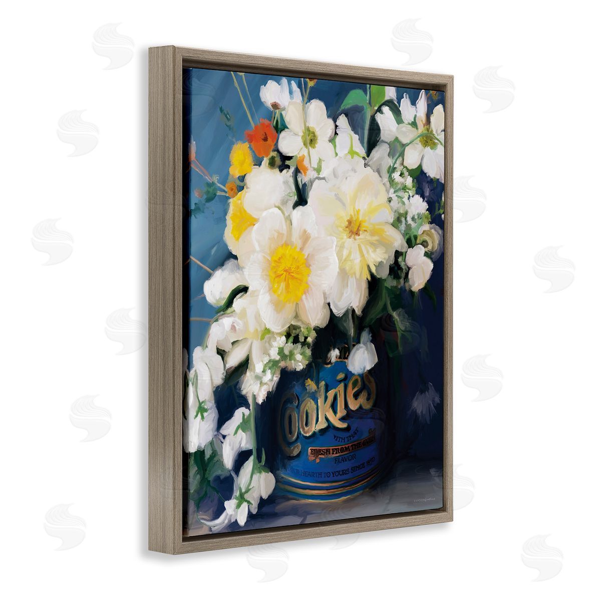 Bouquet in Vintage Jar Brown Floating Frame Canvas Wall Art, Home Decor by Kamdon Kreations