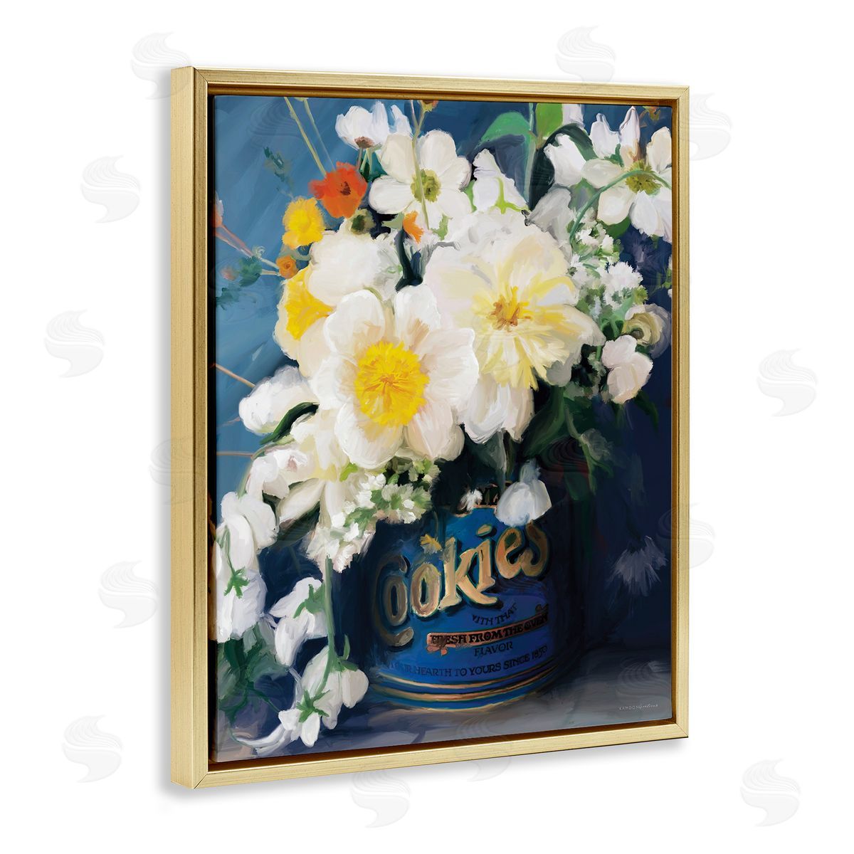 Bouquet in Vintage Jar Gold Floating Frame Canvas Wall Art, Home Decor by Kamdon Kreations