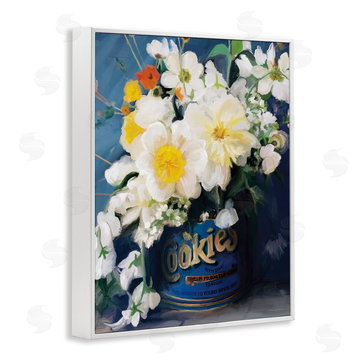 Bouquet in Vintage Jar White Frame Print Wall Art, Home Decor by Kamdon Kreations