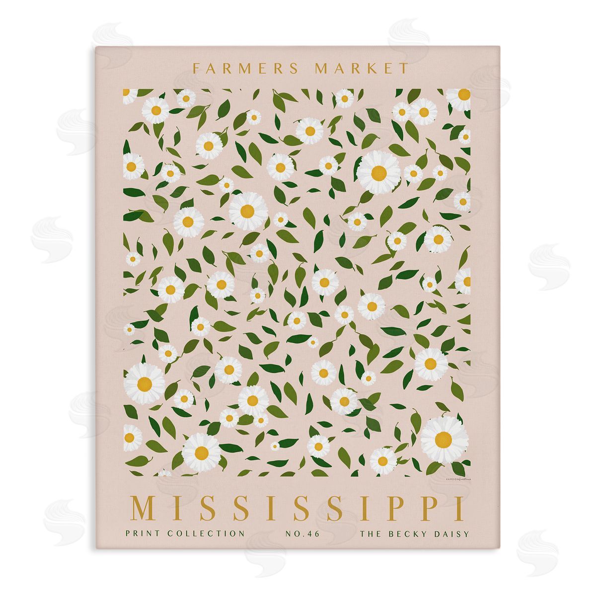 Mississippi Daisy Pattern Canvas Wall Art, Home Decor by Kamdon Kreations