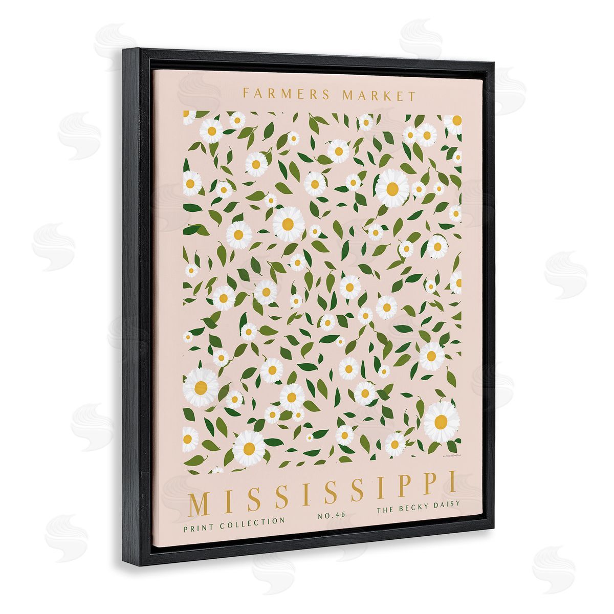 Mississippi Daisy Pattern Black Floating Frame Canvas Wall Art, Home Decor by Kamdon Kreations
